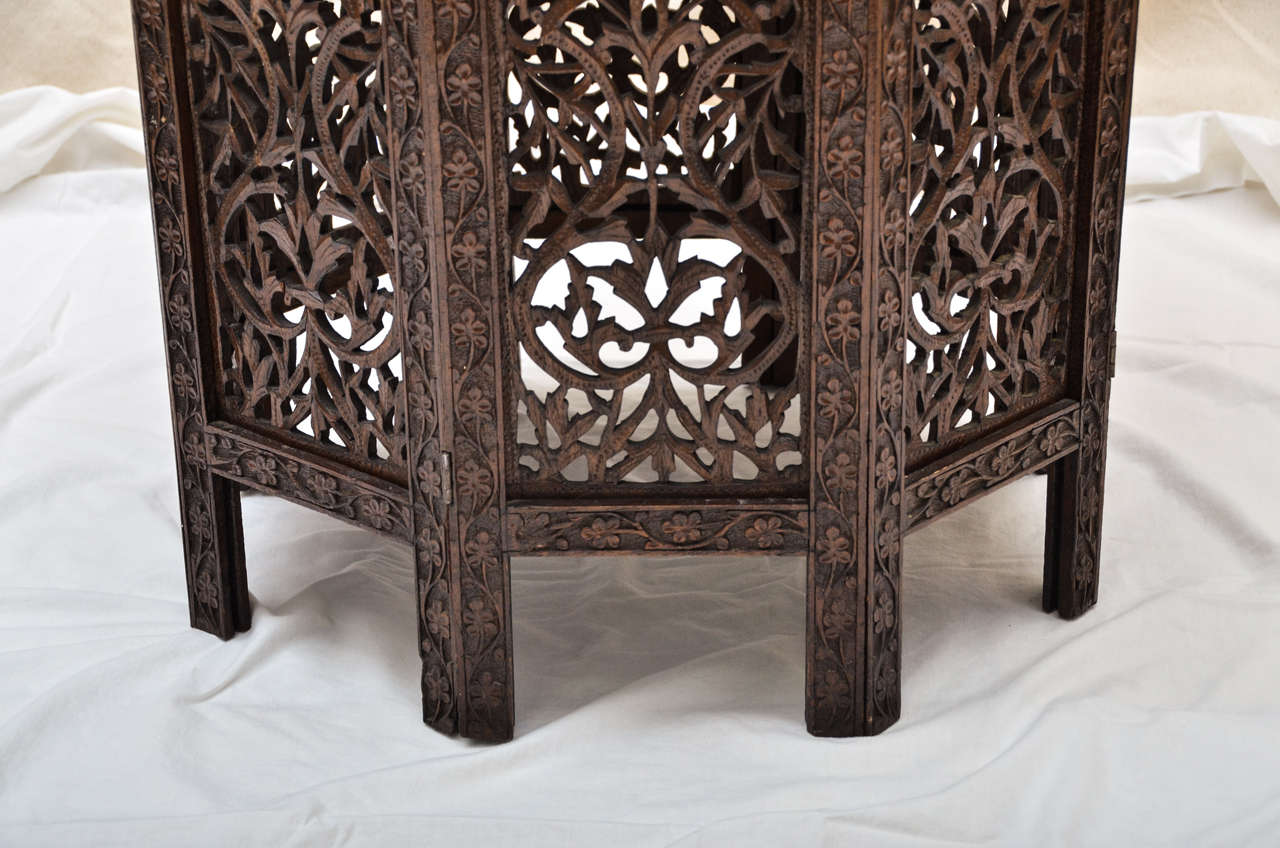 Anglo Raj Indian Mogul Influenced Carved Teak Occasional Table