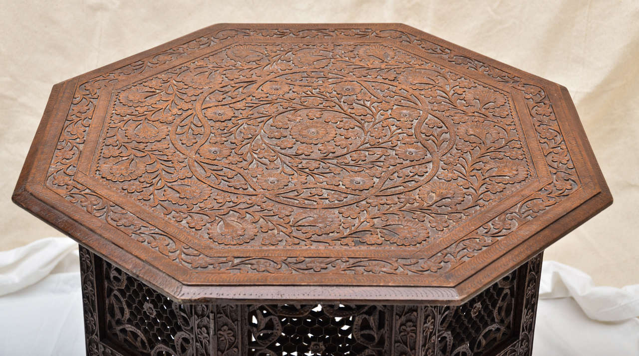 Indian Mogul Influenced Carved Teak Occasional Table In Excellent Condition In Southampton, NY