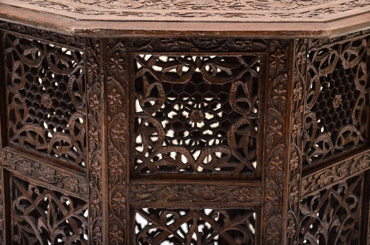 20th Century Indian Mogul Influenced Carved Teak Occasional Table