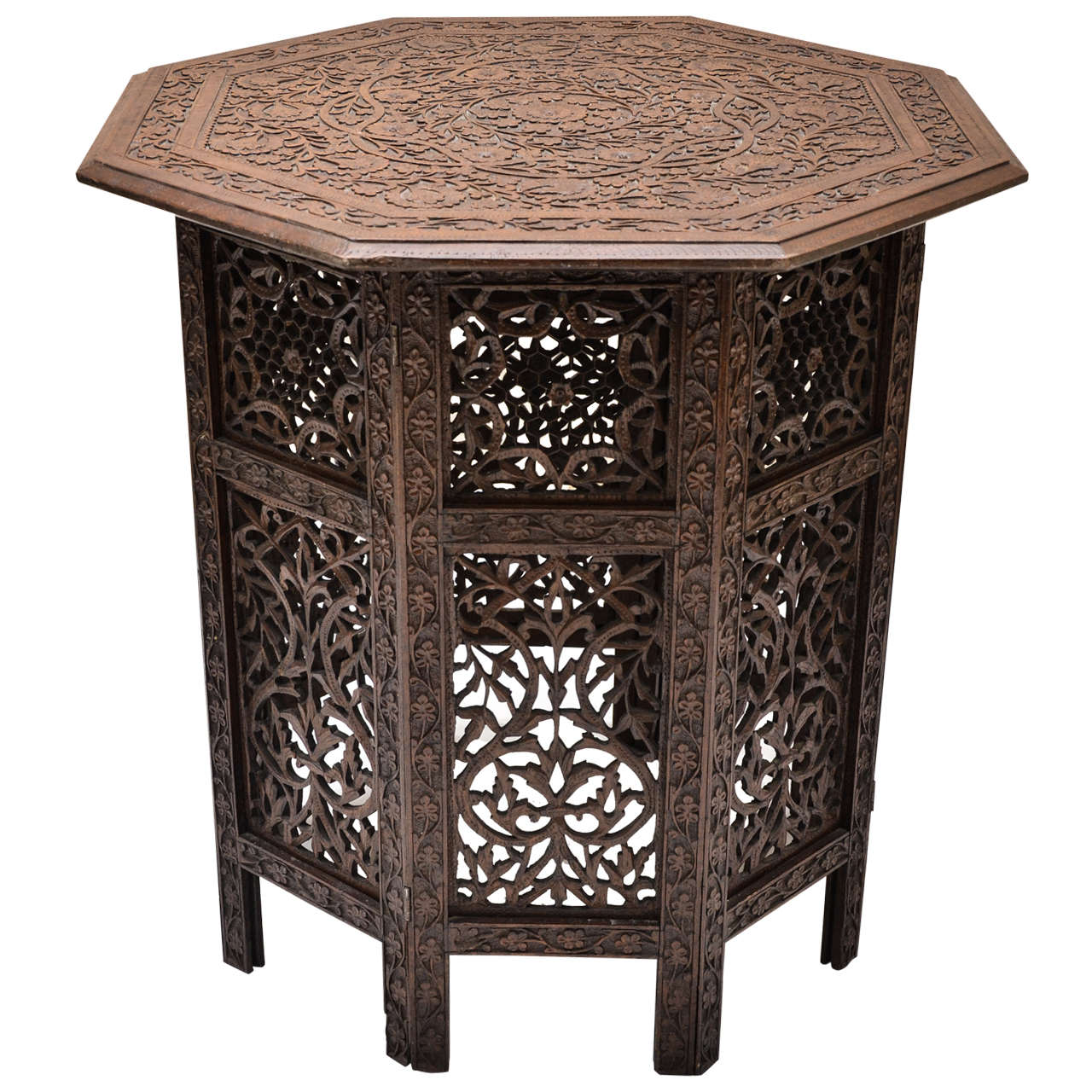 Indian Mogul Influenced Carved Teak Occasional Table