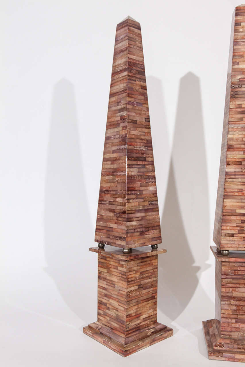 Late 20th Century Pair of Tessellated Shell Obelisks by Maitland-Smith