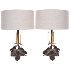 Pair of Cast Bronze Foliate Table Lamps
