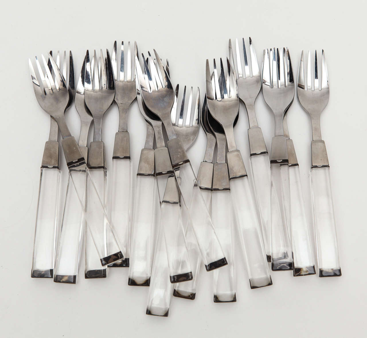 Lucite Handled Stainless Steel Flatware, Service for Sixteen In Excellent Condition In Palm Desert, CA