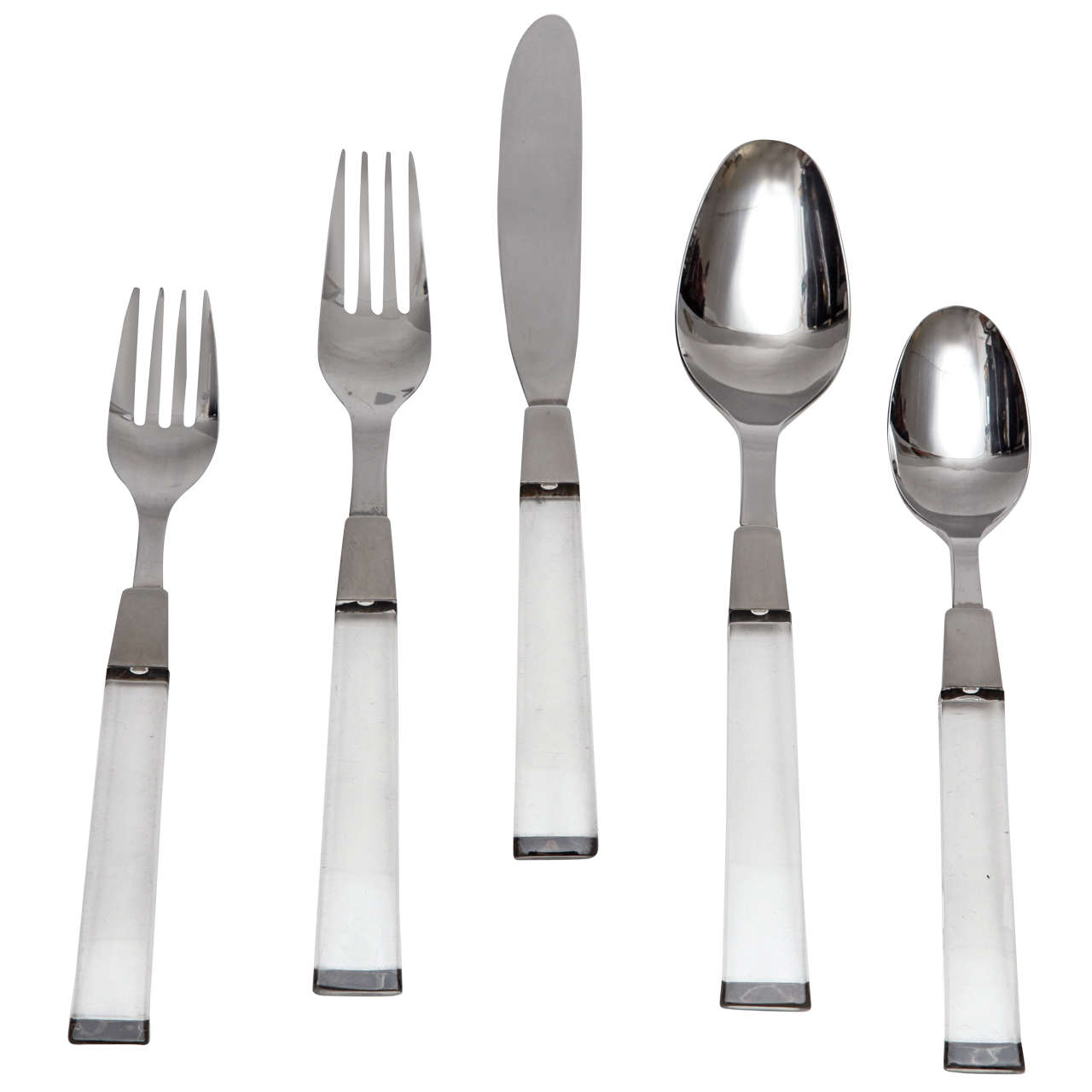 Lucite Handled Stainless Steel Flatware, Service for Sixteen