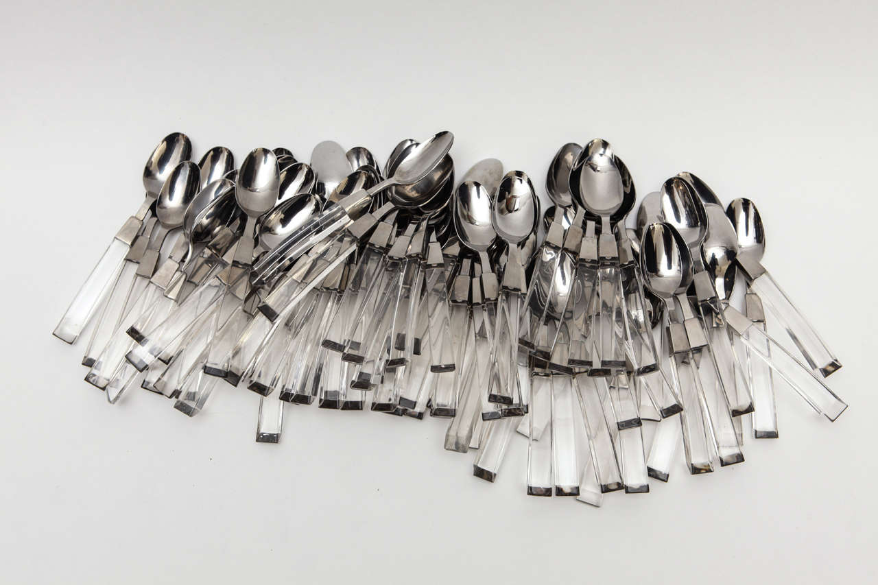 Lucite Handled Stainless Steel Flatware, Service for Sixteen at 1stDibs