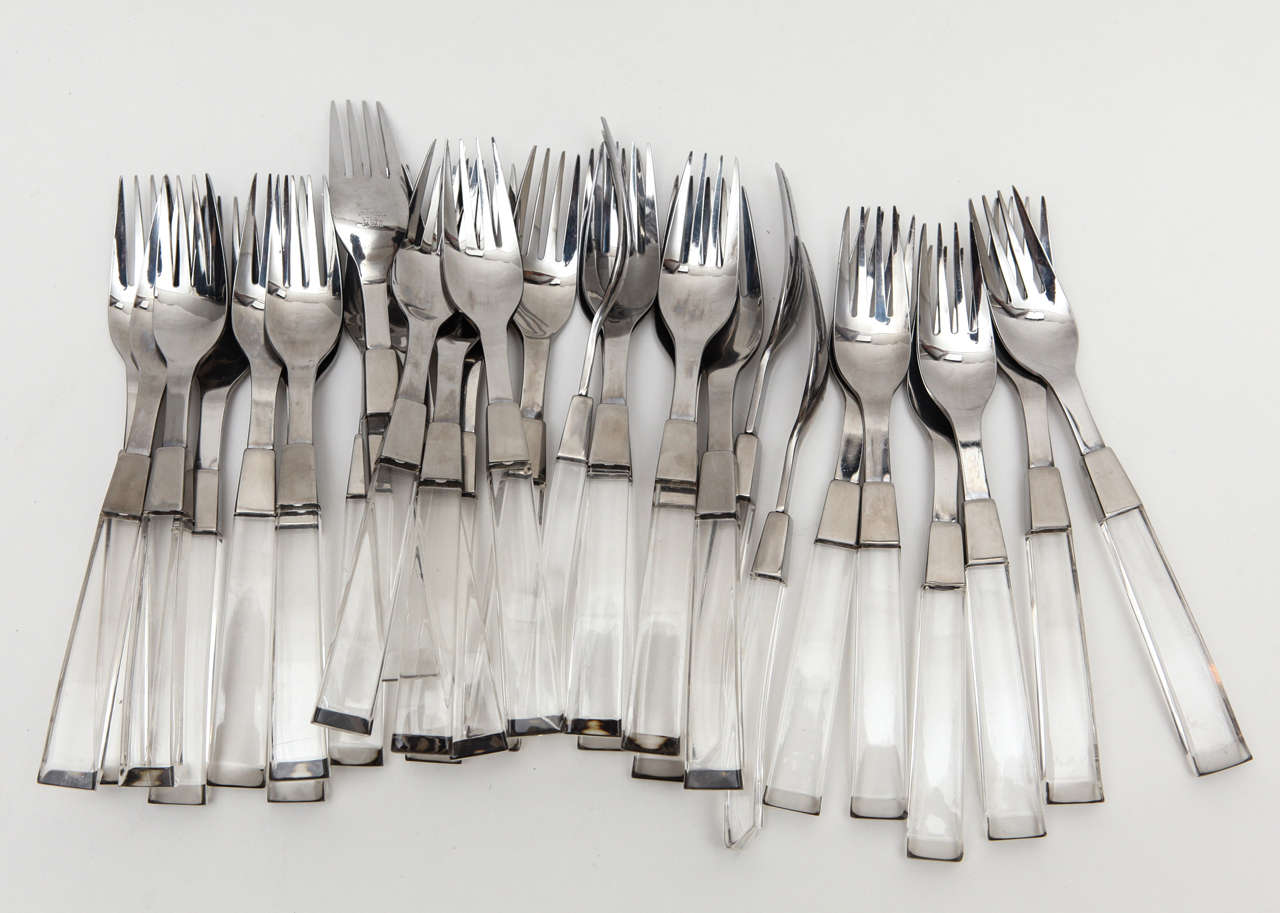 Lucite Handled Stainless Steel Flatware, Service for Sixteen at 1stDibs