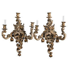 Pair Painted and Gilded Italian Carved Sconce