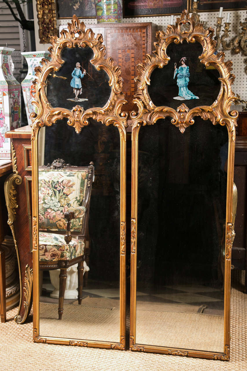 Pair Decorative Gilt Wood Mirrors For Sale 3