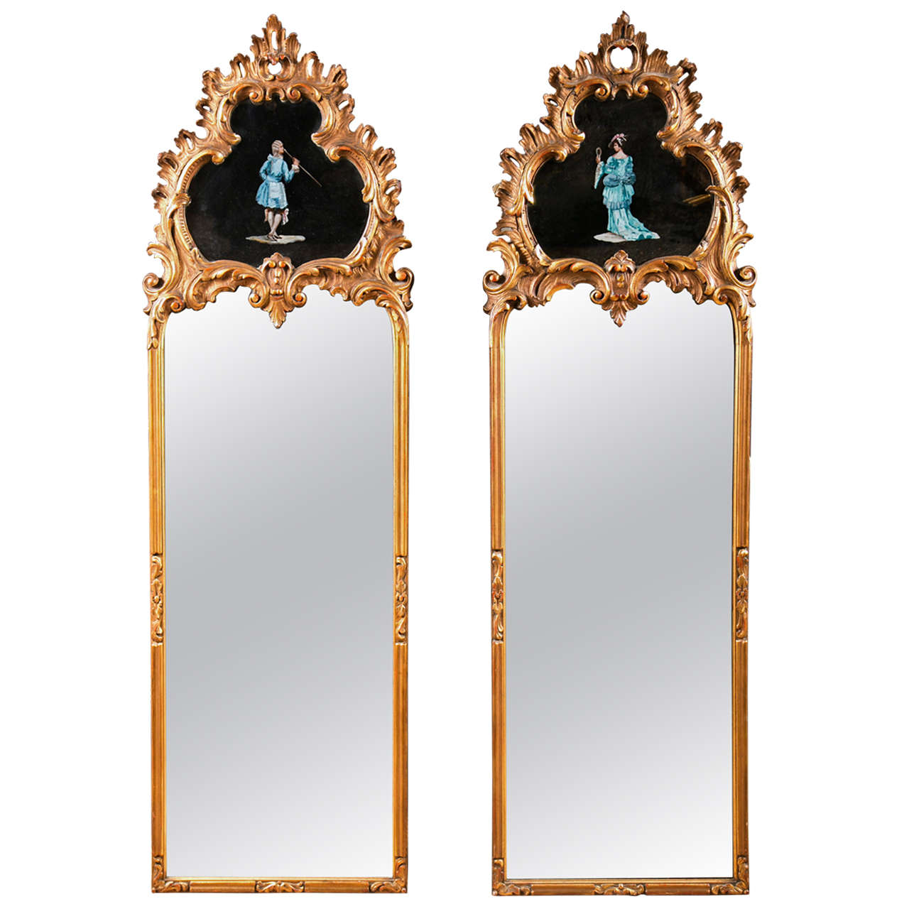Pair Decorative Gilt Wood Mirrors For Sale
