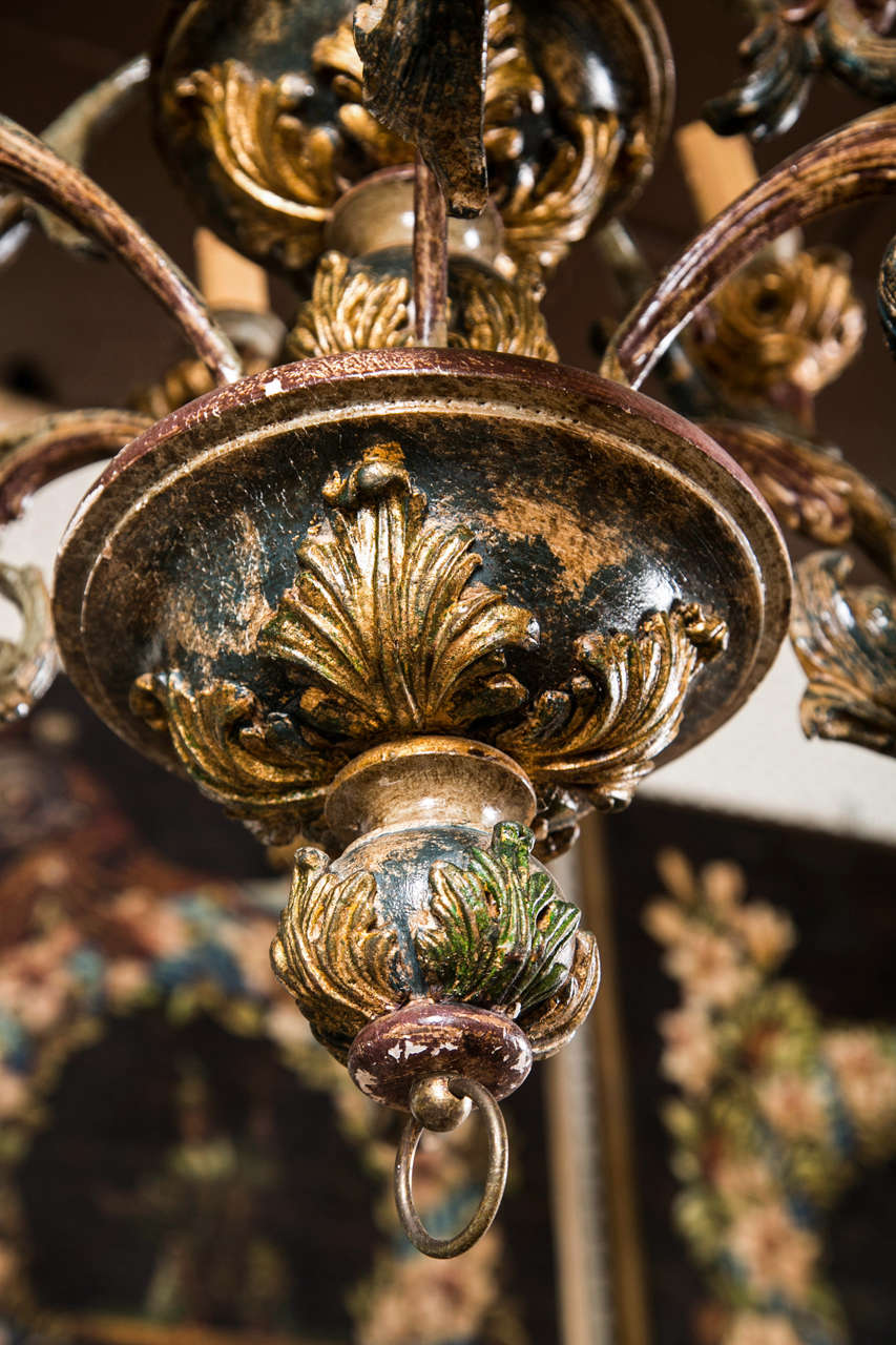 Rococo Painted And Gilded Wood  12 Light Chandelier