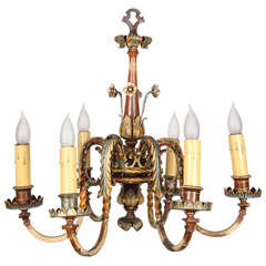 Six Candle Craftsman Wrought and Hammered Chandelier