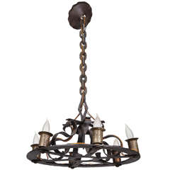 Craftsman Wrought and Hammered Six Candle Chandelier 9