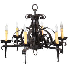 Vintage Six Candle Wrought Iron Hand Tooled Chandelier