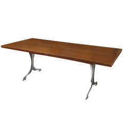 Custom Made Modern Style Table from Salvaged Walnut with Brushed Steel Legs 1