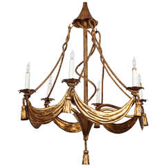 Six Candle Wrought Rope and Tassel Chandelier
