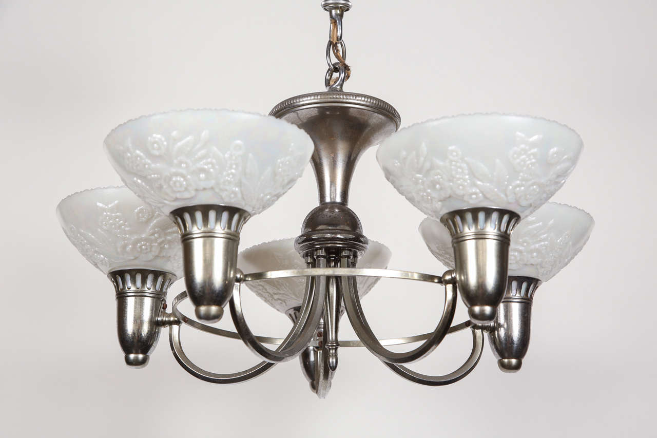 Five Light Chandelier with Cast Glass Shades 2