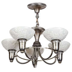 Five Light Chandelier with Cast Glass Shades
