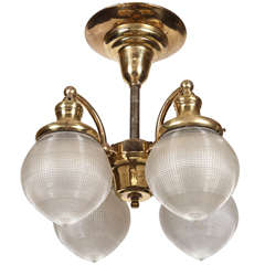 Four Globe Brass 1930s Medical Light with Holophane Shades