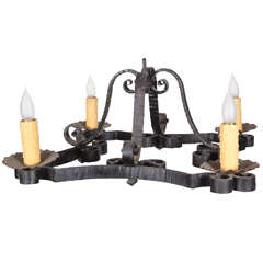 Vintage Four Candle Hammered Wrought Iron Entry Light