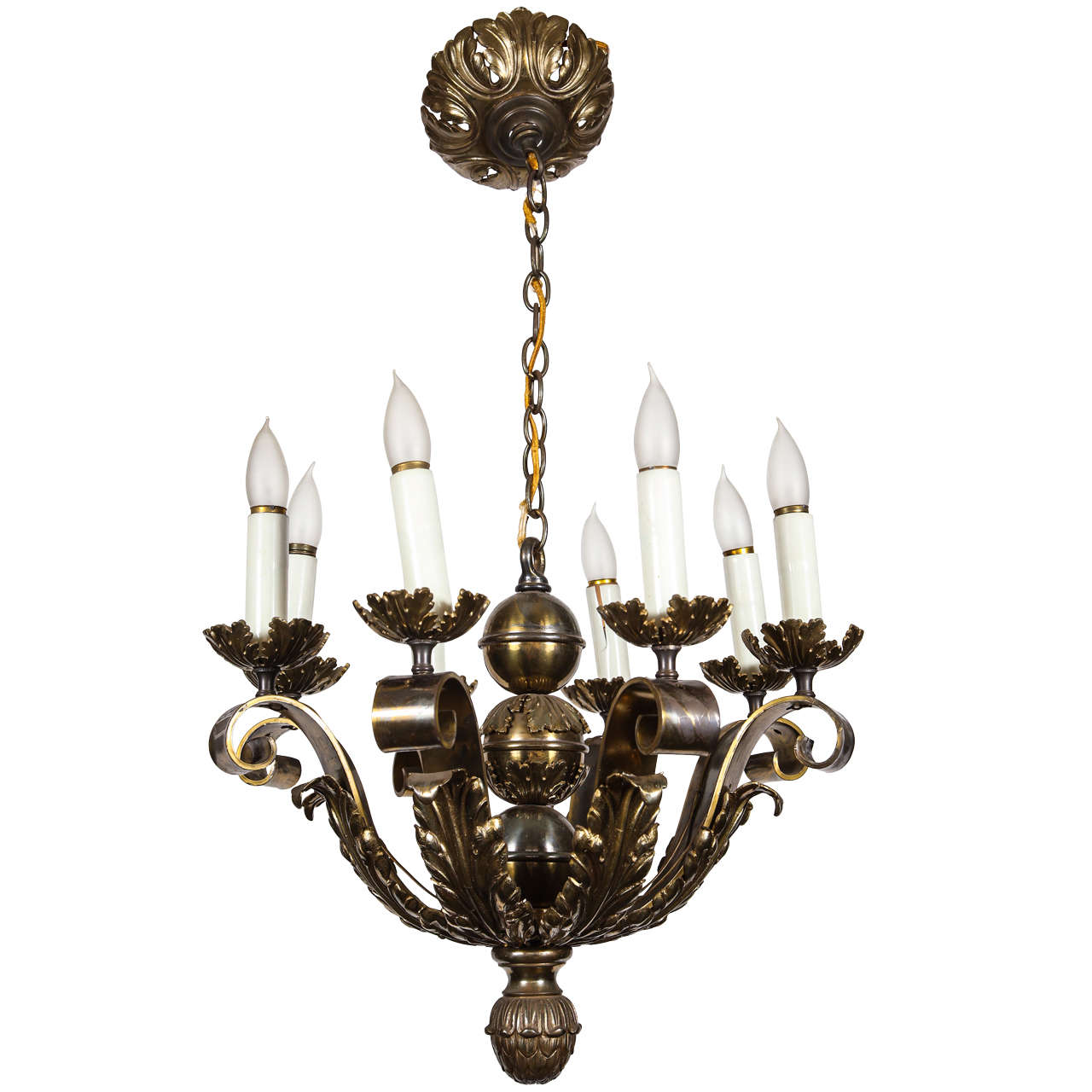 Cast Bronze Eight Light Wrought Chandelier For Sale at 1stDibs