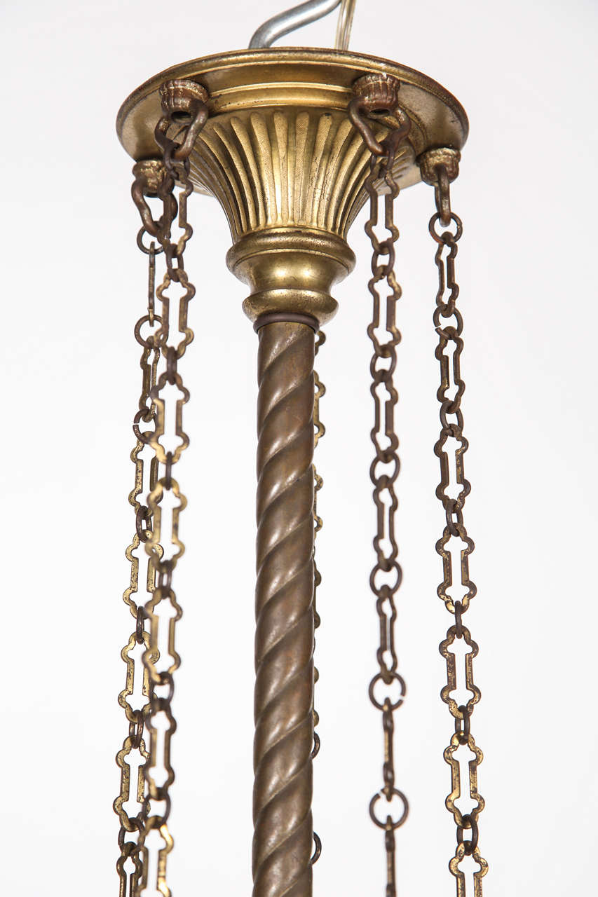 Bronze Five Candle Floral Design Chandelier with Chains For Sale at 1stDibs