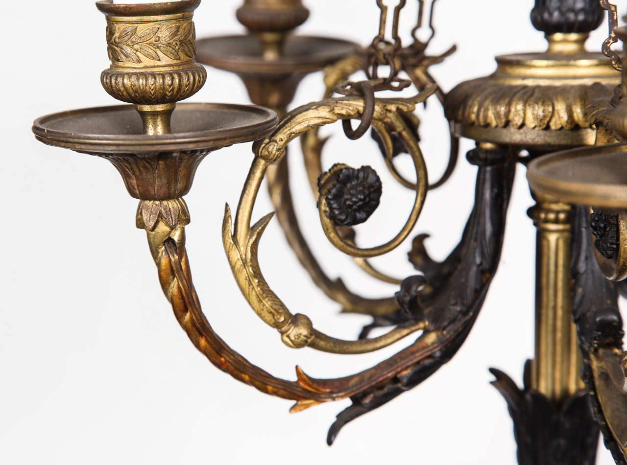 Bronze Five Candle Floral Design Chandelier with Chains For Sale at 1stDibs