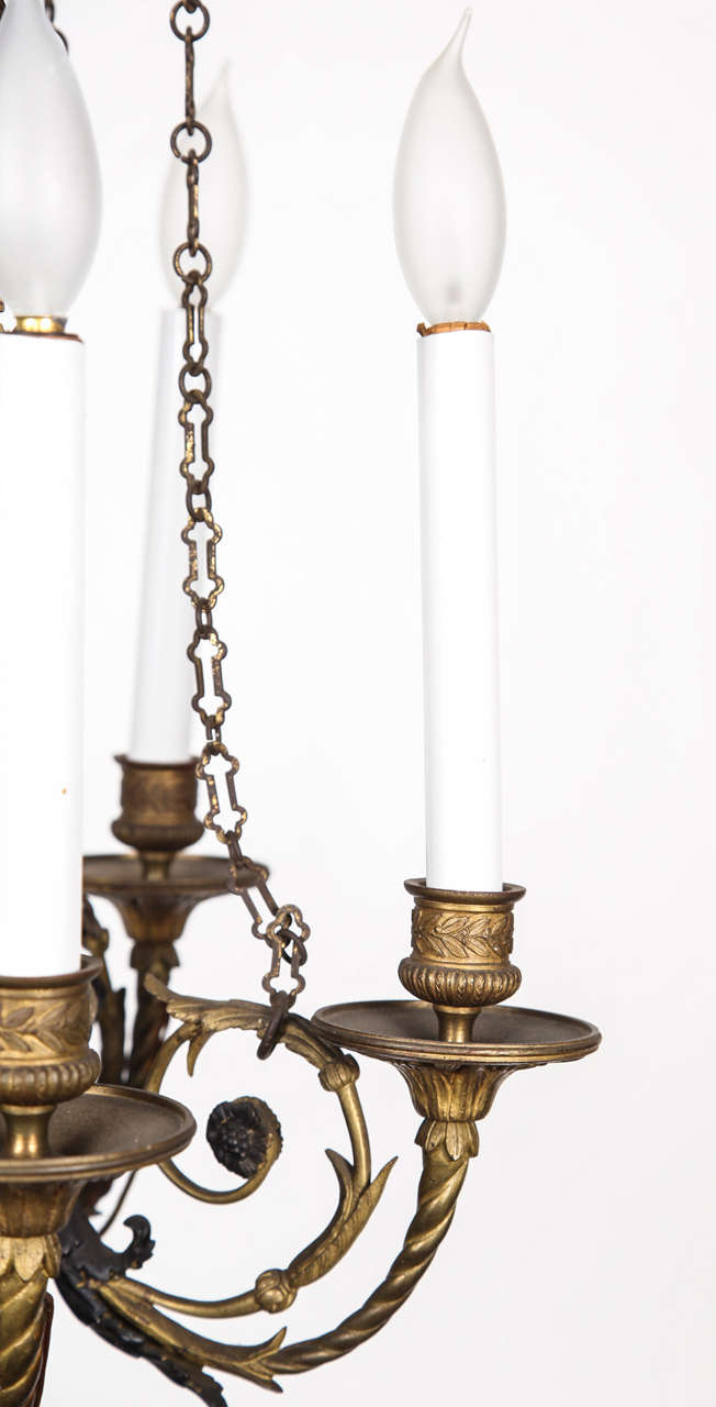 Bronze Five Candle Floral Design Chandelier with Chains For Sale at 1stDibs