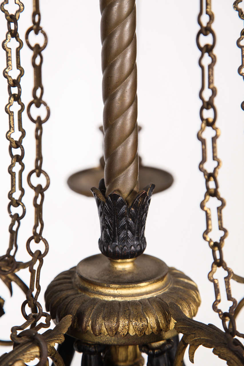 Bronze Five Candle Floral Design Chandelier with Chains For Sale at 1stDibs