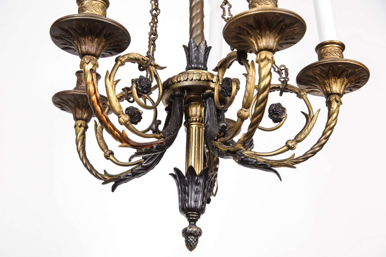 Bronze Five Candle Floral Design Chandelier with Chains For Sale at 1stDibs