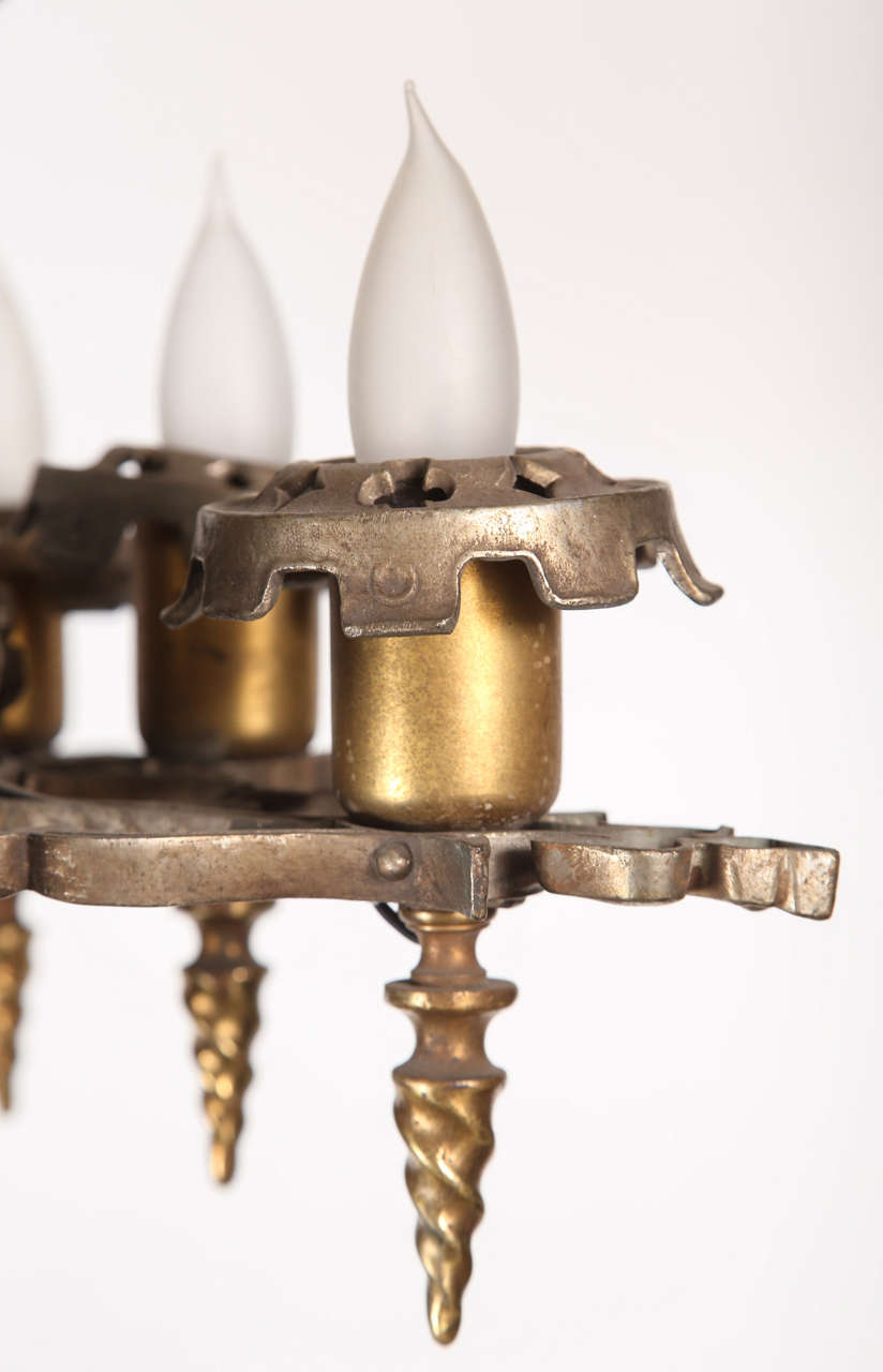 Very Unusual Square Craftsman Chandelier with Hammering For Sale at 1stdibs