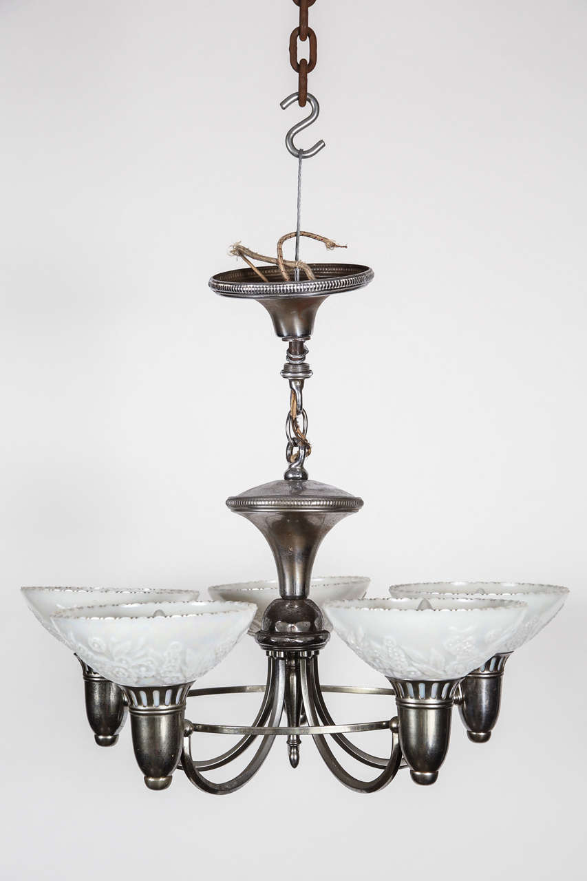 Five Light Chandelier with Cast Glass Shades For Sale at 1stDibs