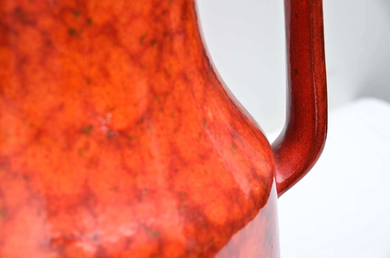 Large West German Pottery Pitcher in Red Lava Design 1