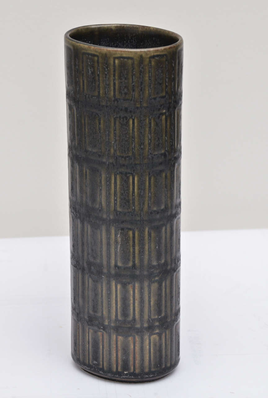 Tall Scandinavian Vase with Graphic Imprinted Design In Excellent Condition In New York City, NY