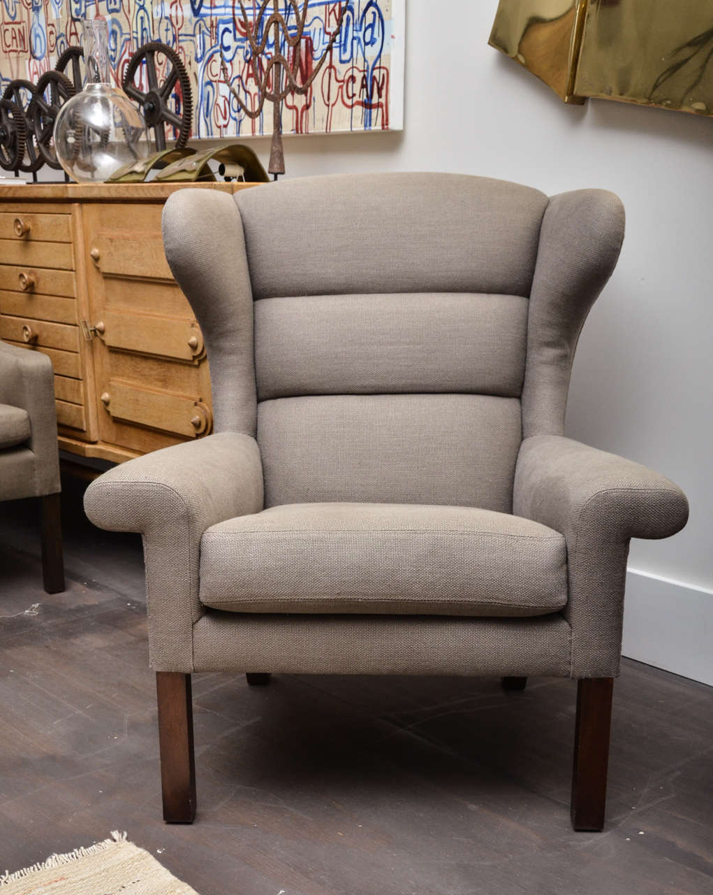 Wing Chair by Hans Wegner for AP Stohlen, Newly reupholstered in taupe linen.
