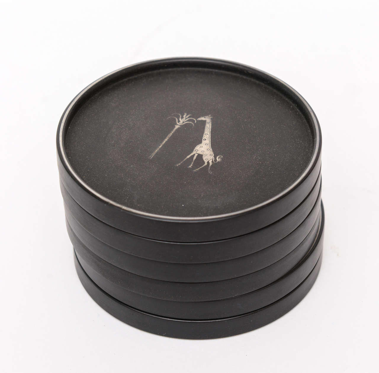 Set of 6 Isolite and Sterling Silver Coasters In Excellent Condition In North Miami, FL