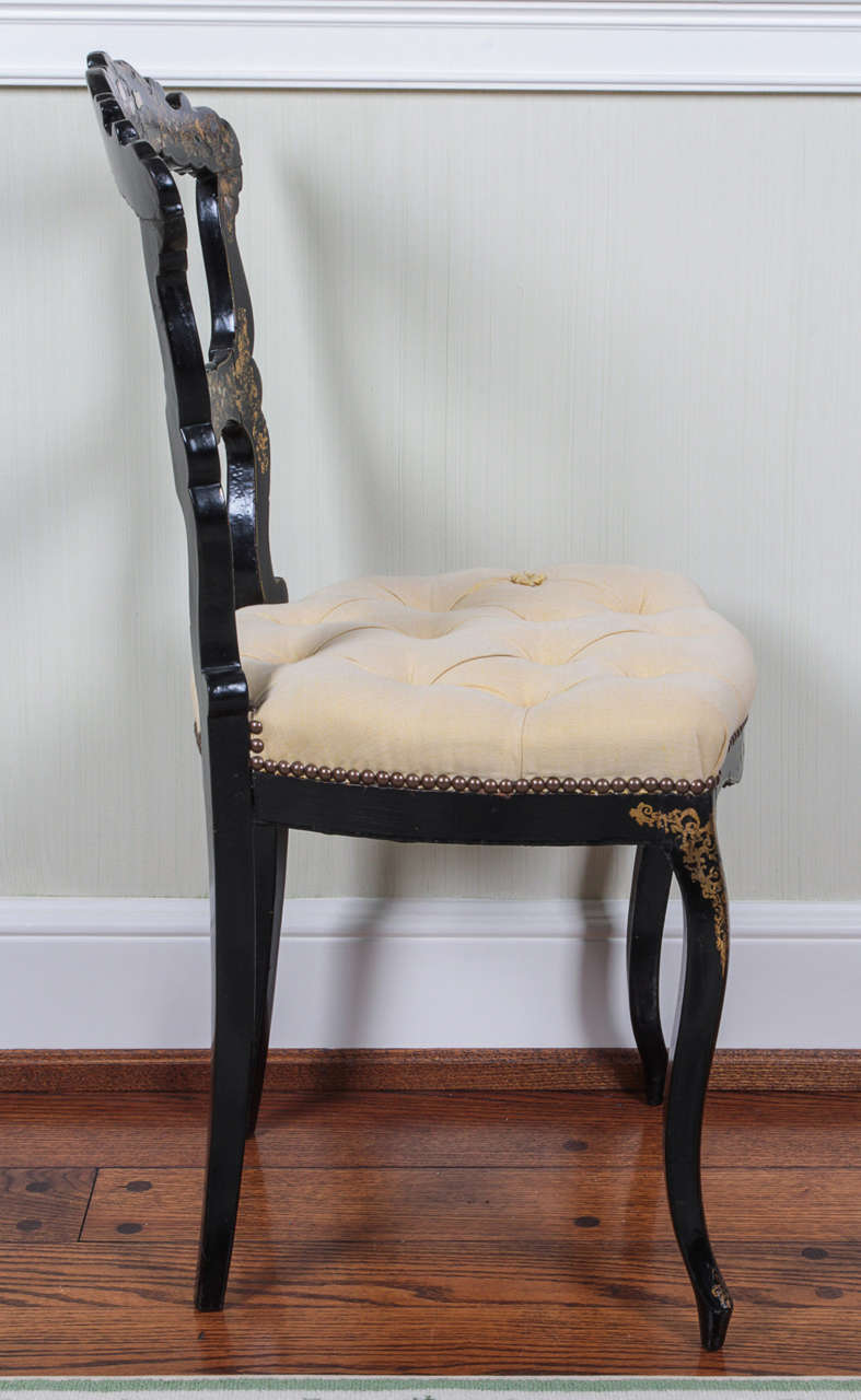 Pair of 19th Century Black Papier Mâché and Mother-of-Pearl Side Chairs 3