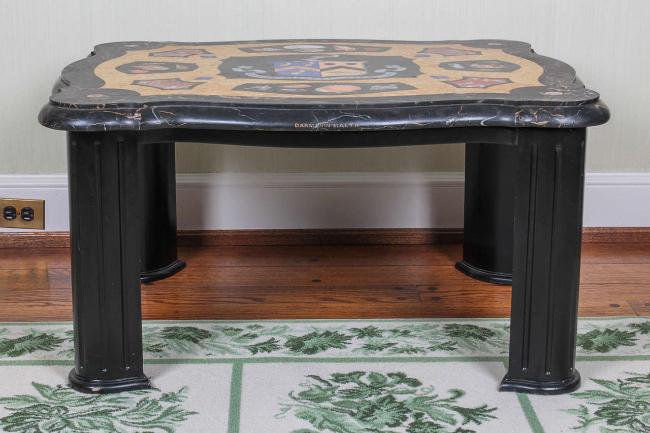 Maltese Irish Armorial Pietra Dura Top Low Table by Darmanin