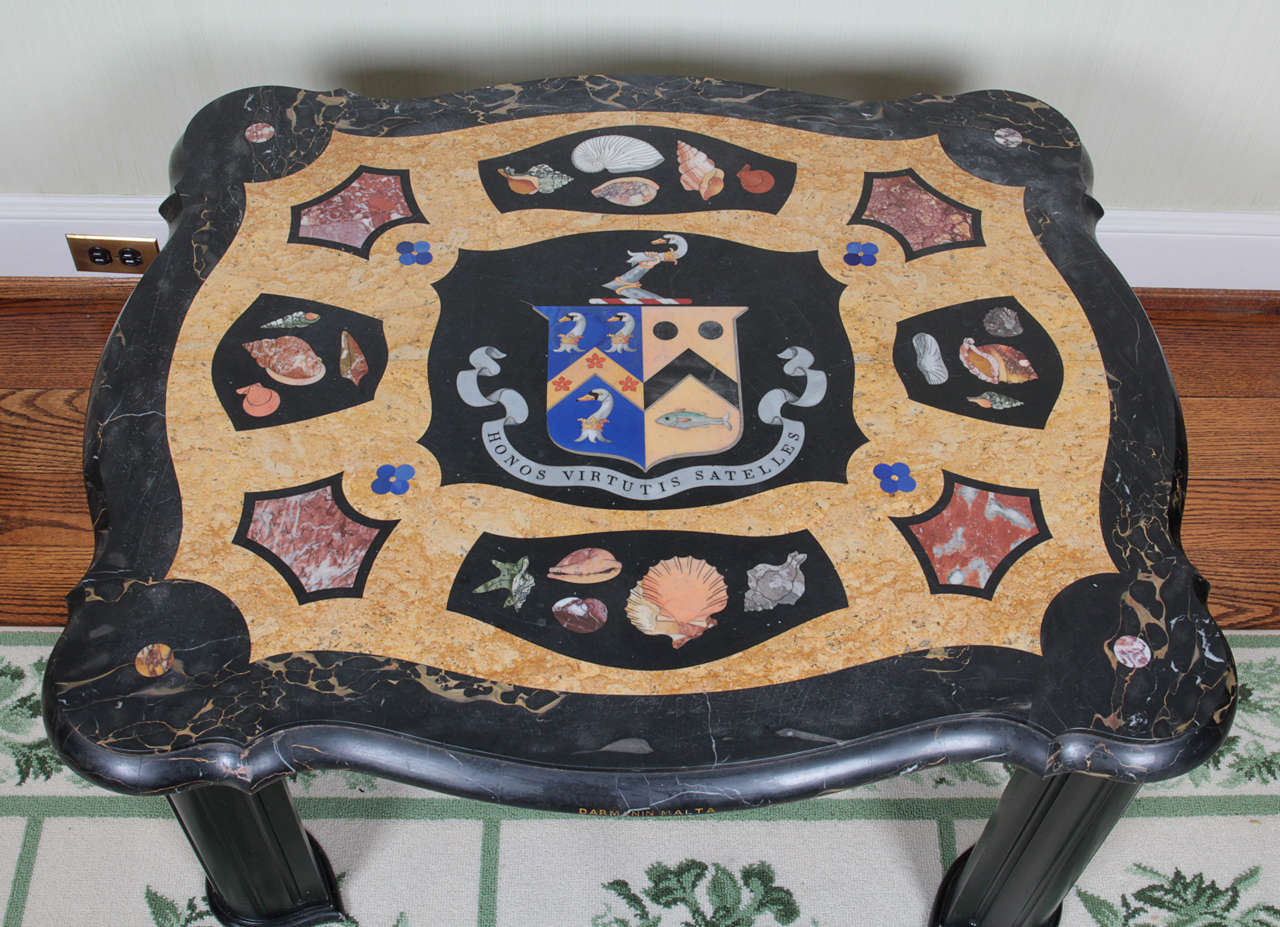 Irish Armorial Pietra Dura Top Low Table by Darmanin In Excellent Condition In New York, NY