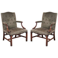 Pair of George III Style Mahogany Library Armchairs