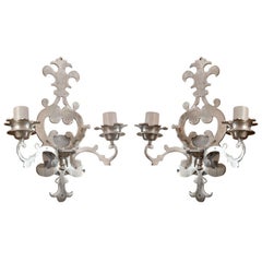 Pair of Nickelplated Brass Fleur-De-Lis Wall Sconces