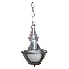 Antique Art Deco  Cast Aluminum & Glass Hanging Pendant Light