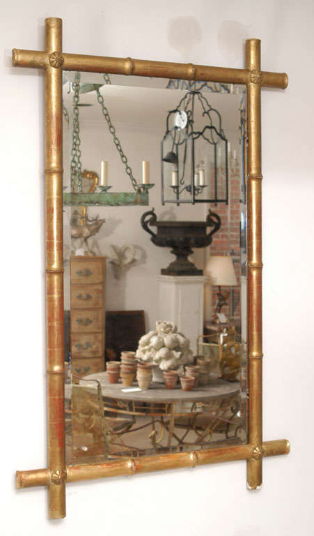 Large Gilded Napoleon III Bamboo Motif Mirror with original glass