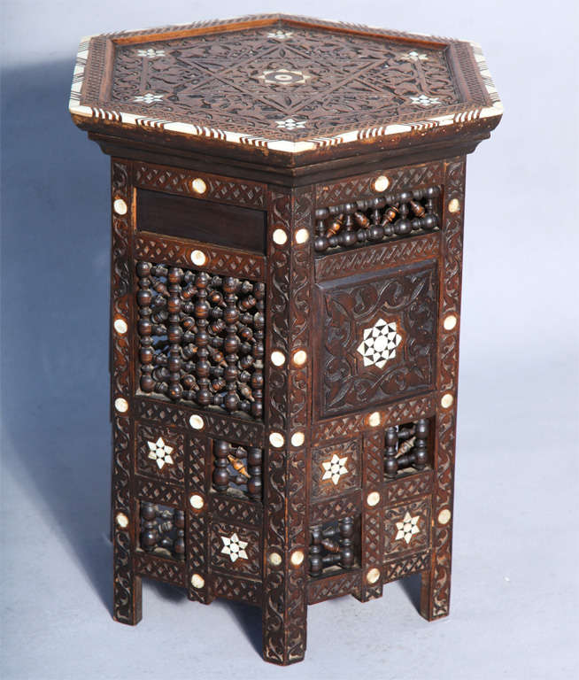 Moorish Octagonal Inlaid and Carved Accent Table
