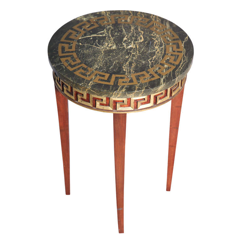 Greek Key Carved Accent Table