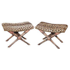 Pair of Benches Upholstered in Genuine Leopard