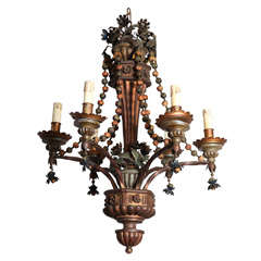 Polychromed Wood, Iron & Tole Italian Chandelier