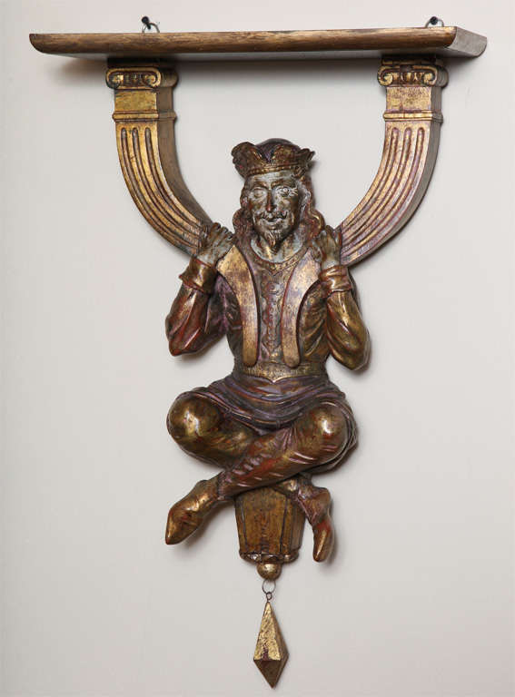 Pair of Carved Wood Figural Wall Brackets