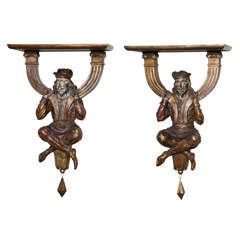 Pair of Carved Wood Figural Wall Brackets