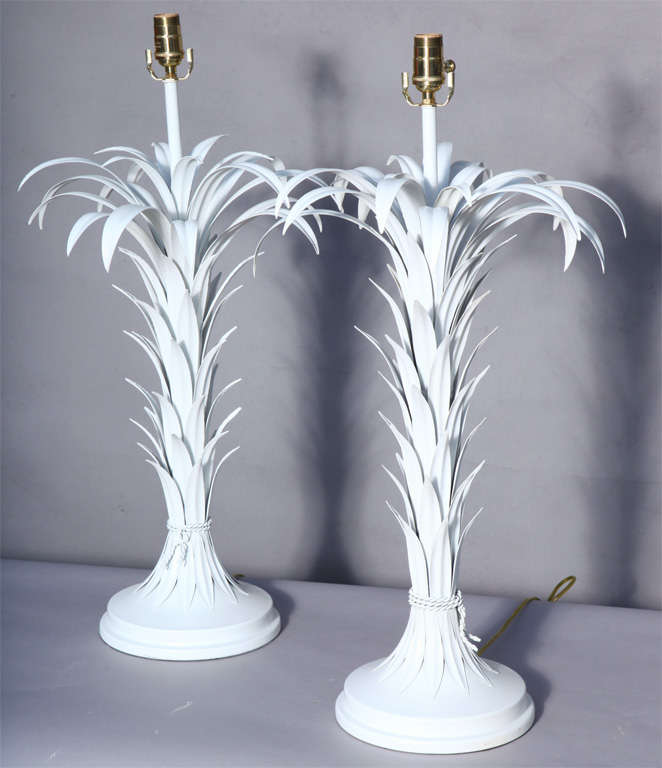 Pair of White Painted Iron Palm Lamps