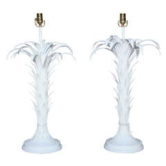Pair of White Painted Iron Palm Lamps